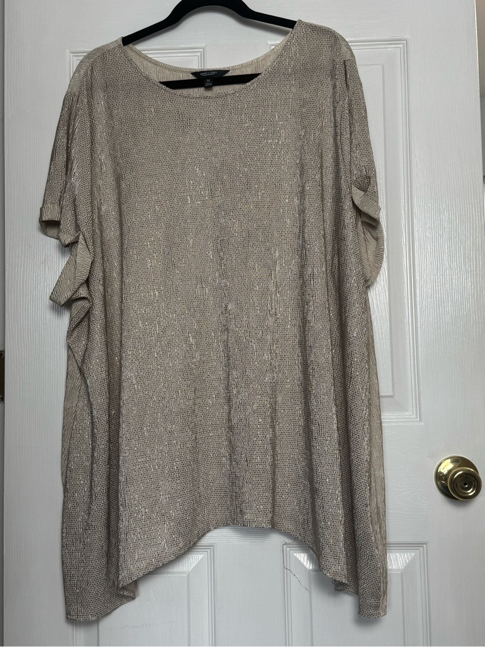 Simply Vera- Vera Wang 3X  Metallic Knit Short Sleeve Top - Taupe